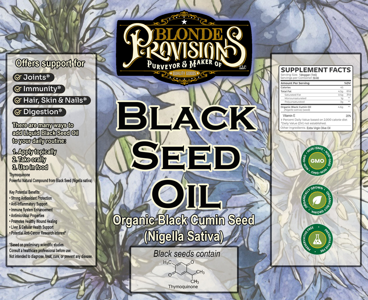 Blondes Provision Organic Black Seed Oil - Cold Pressed Nigella Sativa for Immune Support, Skin Health & Hair Growth