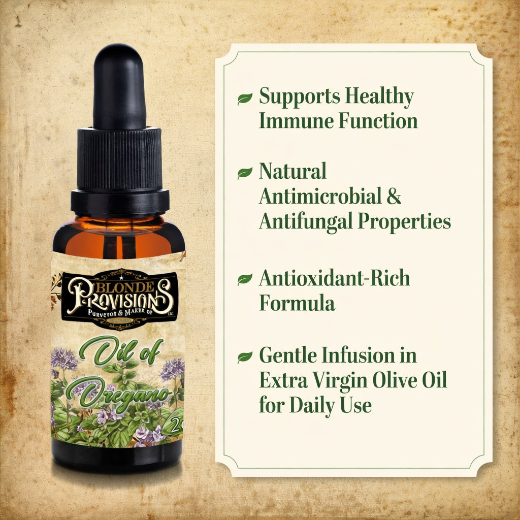 Blonde Provisions Oil of Oregano – Infused in Extra Virgin Olive Oil | 2 oz Amber Dropper Bottle