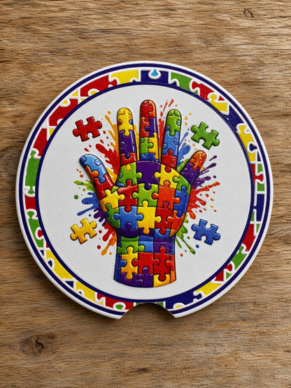 UV Dimensional Printed Ceramic Car Coasters 2 PACK – Custom Designs (Texas, Patriotic, Sports, Autism Awareness & More)