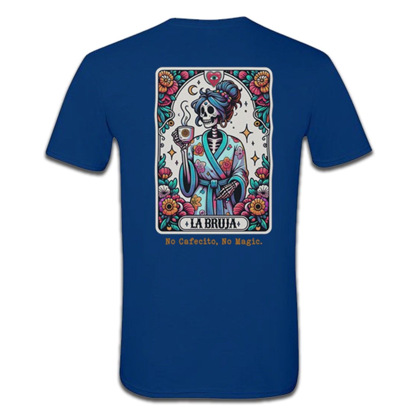 La Bruja coffee witch tarot style t-shirt with skeleton