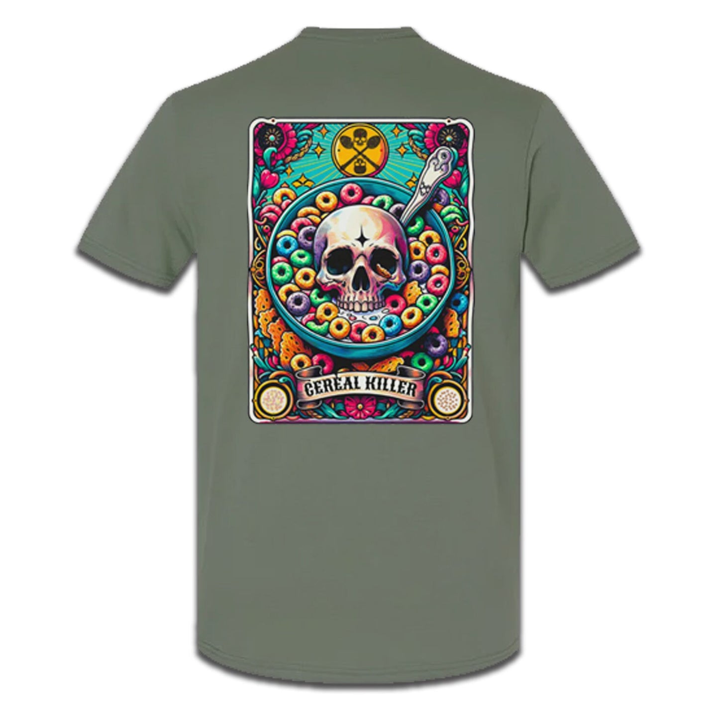 Cereal Killer tarot style t-shirt with skeleton skull Loteria style
