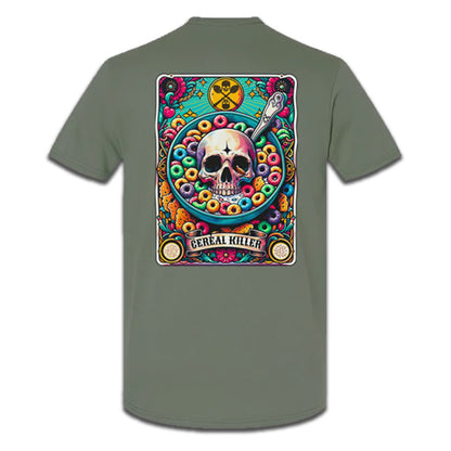 Cereal Killer tarot style t-shirt with skeleton skull Loteria style