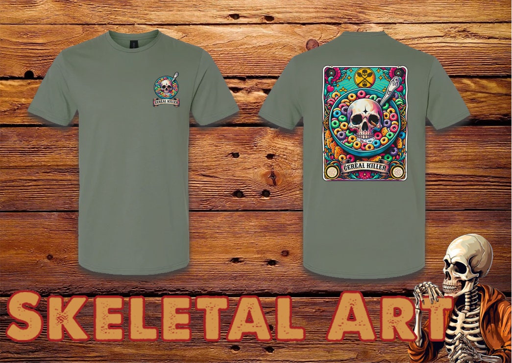 Cereal Killer tarot style t-shirt with skeleton skull Loteria style
