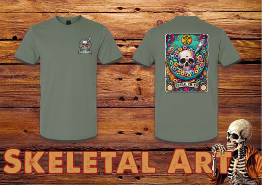 Cereal Killer tarot style t-shirt with skeleton skull Loteria style