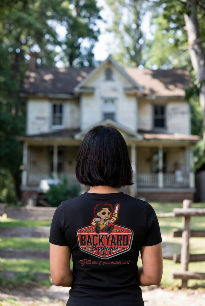 Backyard Chainsaw Barbeque – Blonde Provisions Soft Style Tee | Grill 'Em If You Catch 'Em (Black or Army Green)