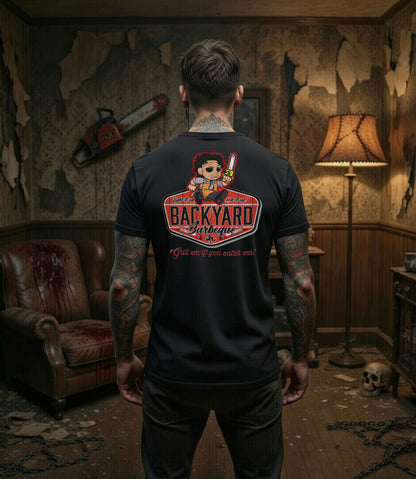 Backyard Chainsaw Barbeque – Blonde Provisions Soft Style Tee | Grill 'Em If You Catch 'Em (Black or Army Green)
