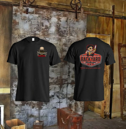 Backyard Chainsaw Barbeque – Blonde Provisions Soft Style Tee | Grill 'Em If You Catch 'Em (Black or Army Green)