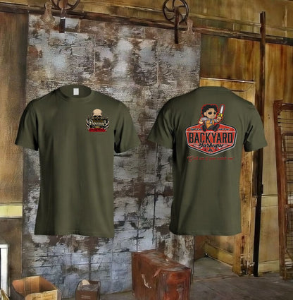Backyard Chainsaw Barbeque – Blonde Provisions Soft Style Tee | Grill 'Em If You Catch 'Em (Black or Army Green)