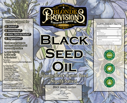 Blondes Provision Organic Black Seed Oil - Cold Pressed Nigella Sativa for Immune Support, Skin Health & Hair Growth