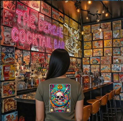 Cereal Killer Tarot Skeleton Skull Lotería Style T-Shirt | Blonde Provisions LLC