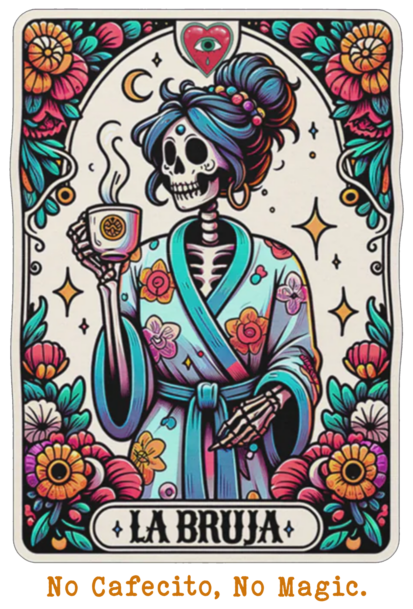 La Bruja No Cafecito No Magic T-Shirt | Coffee Witch Skeleton Tee Tarot Style