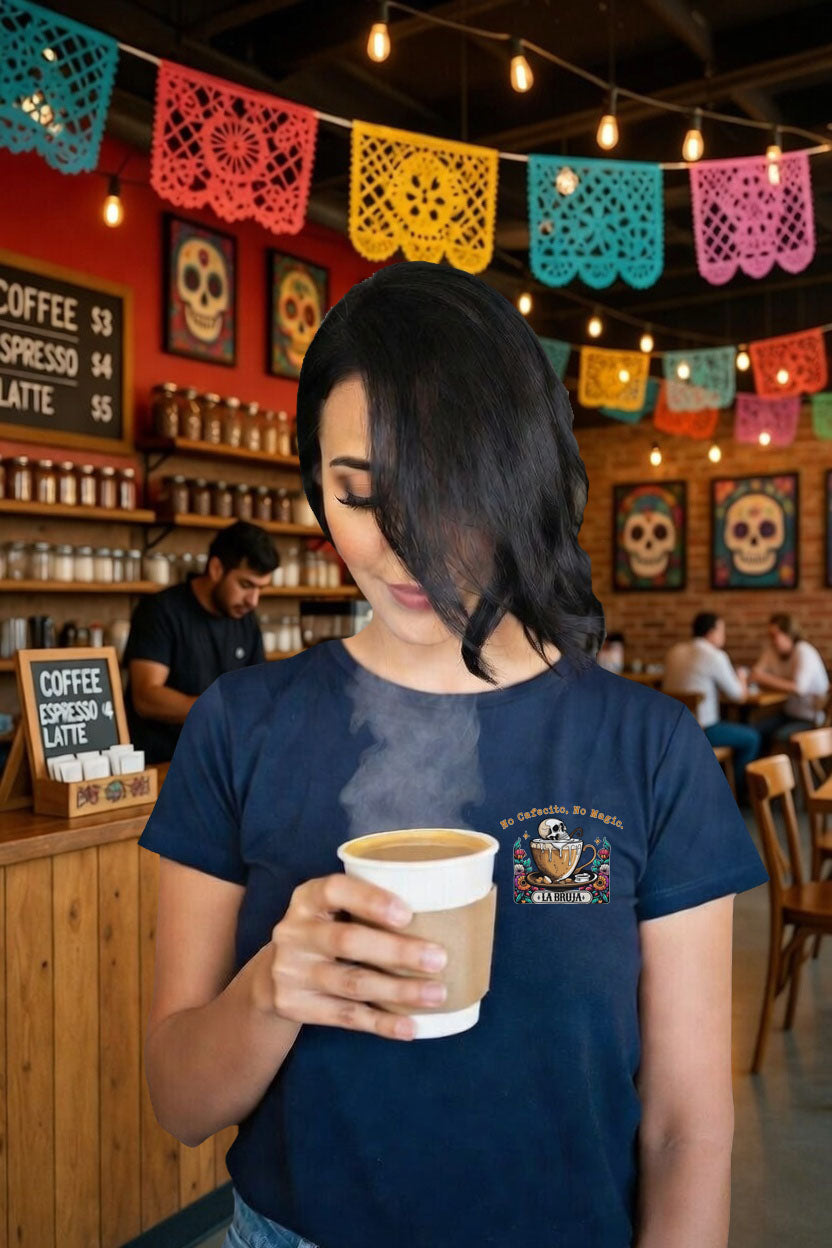 La Bruja No Cafecito No Magic T-Shirt | Coffee Witch Skeleton Tee Tarot Style