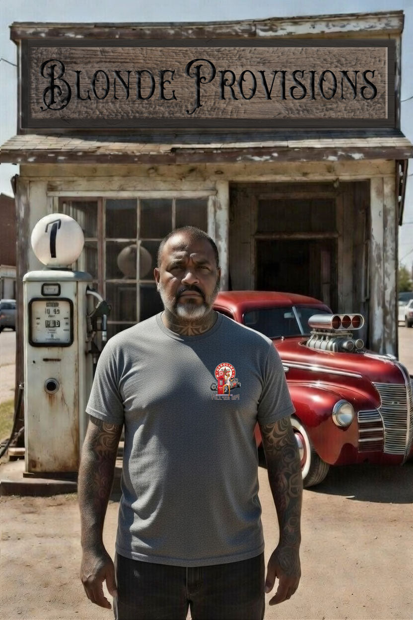 Blonde Provisions Fill 'Er Up Pin-Up Girl T-Shirt - Vintage Biker Hot Rod Tee