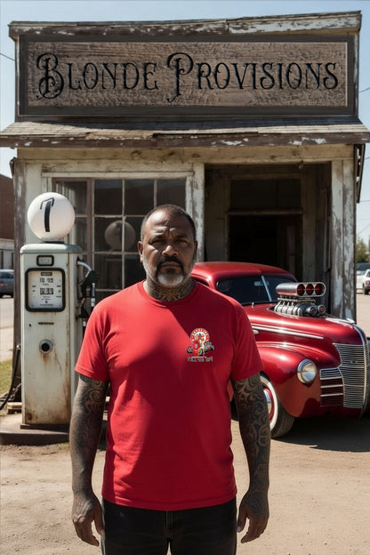 Blonde Provisions Fill 'Er Up Pin-Up Girl T-Shirt - Vintage Biker Hot Rod Tee