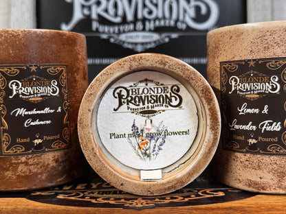 Blonde Provisions Essential Oil Candles – Beeswax & Soy Blend with Plantable Wildflower Dust Cover