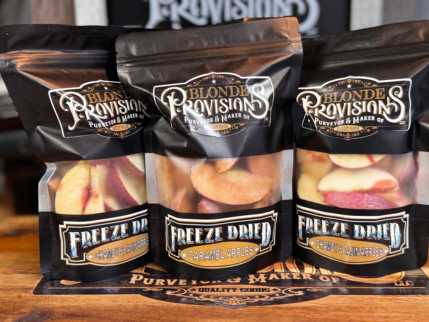 Blonde Provisions Freeze-Dried Apples – Caramel & Chamoy Tajín Flavors (6 oz Bag)