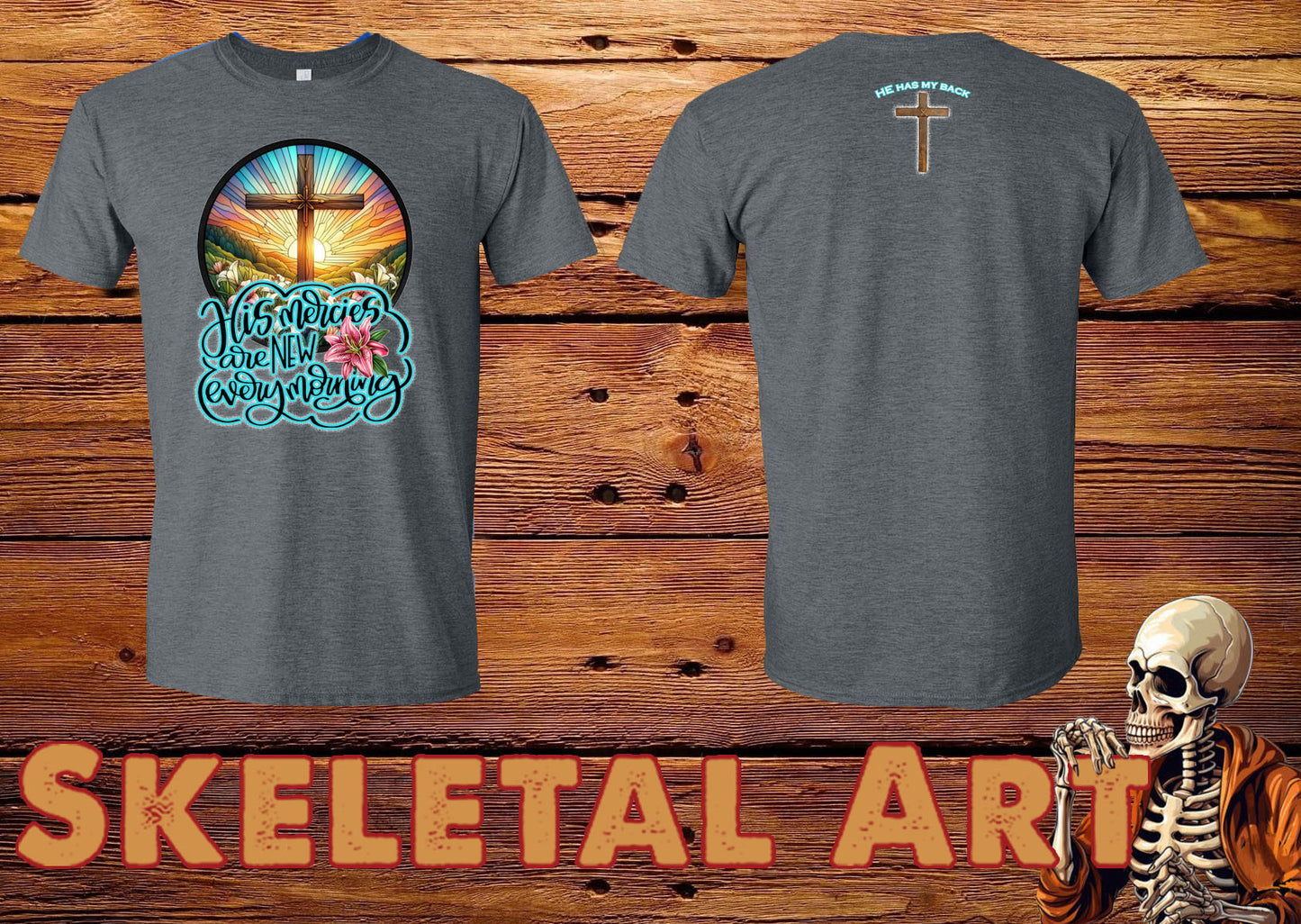His Mercies are new every morning religious style t-shirt with cross back on DTG printed softstyle t-shirt