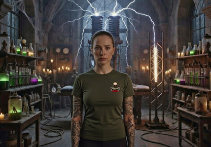 Resurrected & Reckless Tee | Blonde Provisions Soft Style | Frankenstein Mad Scientist Design – Black or Army Green