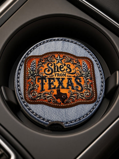 UV Dimensional Printed Ceramic Car Coasters 2 PACK – Custom Designs (Texas, Patriotic, Sports, Autism Awareness & More)