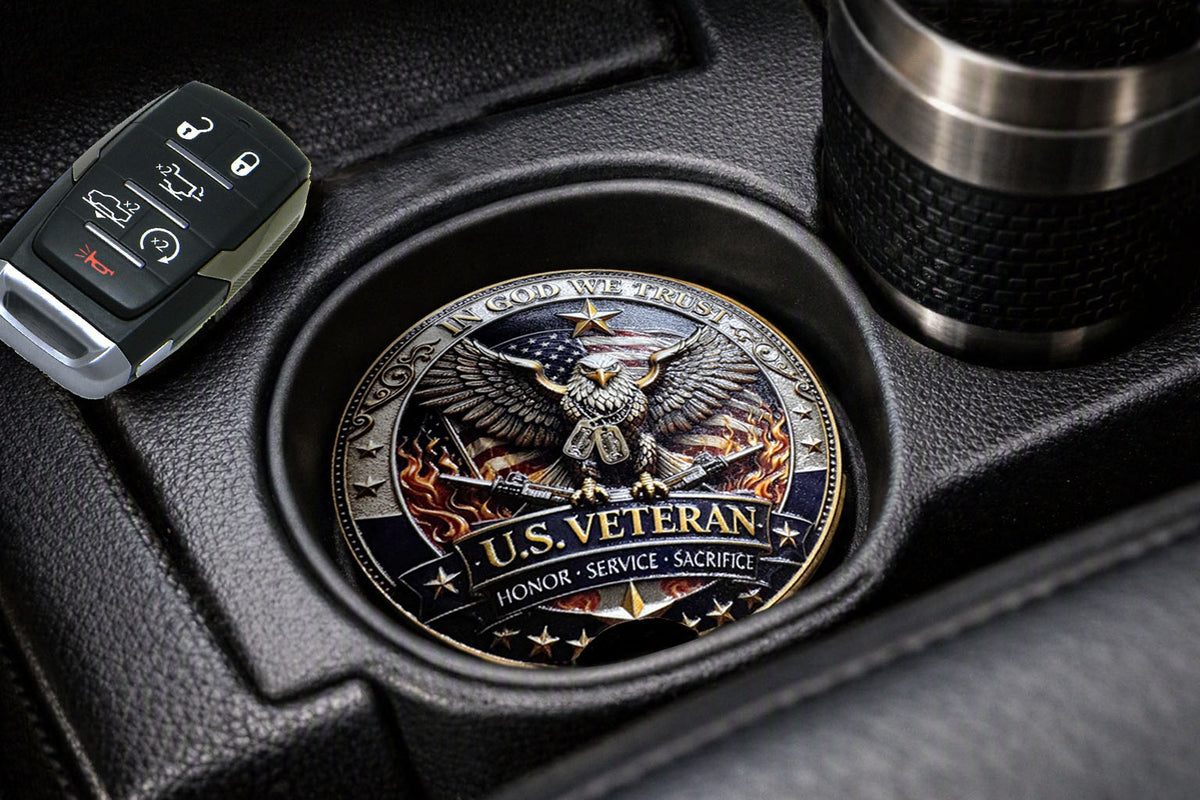 UV Dimensional Printed Ceramic Car Coasters 2 PACK – Custom Designs (Texas, Patriotic, Sports, Autism Awareness & More)