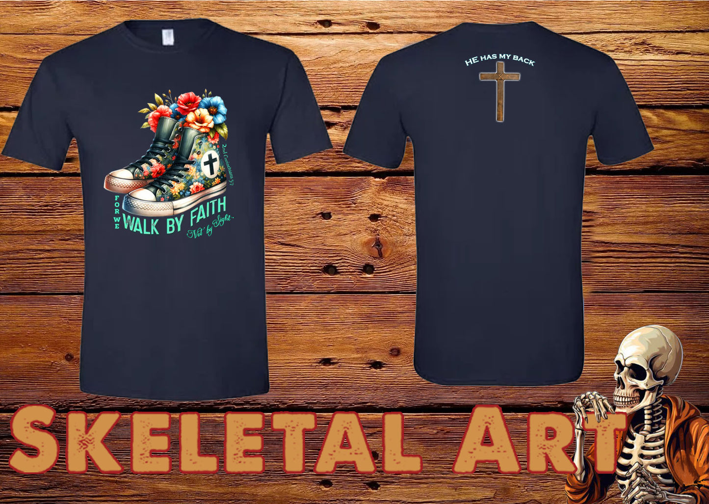 Walk by Faith Religious T-shirt with cross back