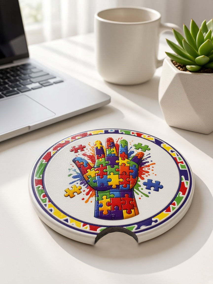 UV Dimensional Printed Ceramic Car Coasters 2 PACK – Custom Designs (Texas, Patriotic, Sports, Autism Awareness & More)