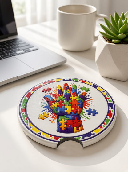 UV Dimensional Printed Ceramic Car Coasters 2 PACK – Custom Designs (Texas, Patriotic, Sports, Autism Awareness & More)